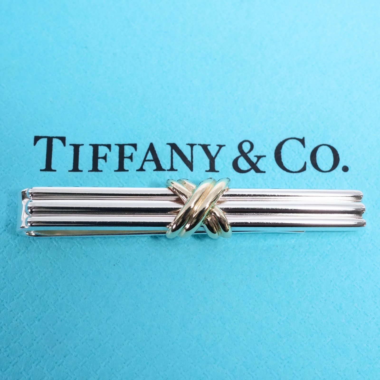 ティファニー　サファイア　ネクタイピン　コンビ 極美品 ティファニー シグネチャークロス コンビ ネクタイピン/25