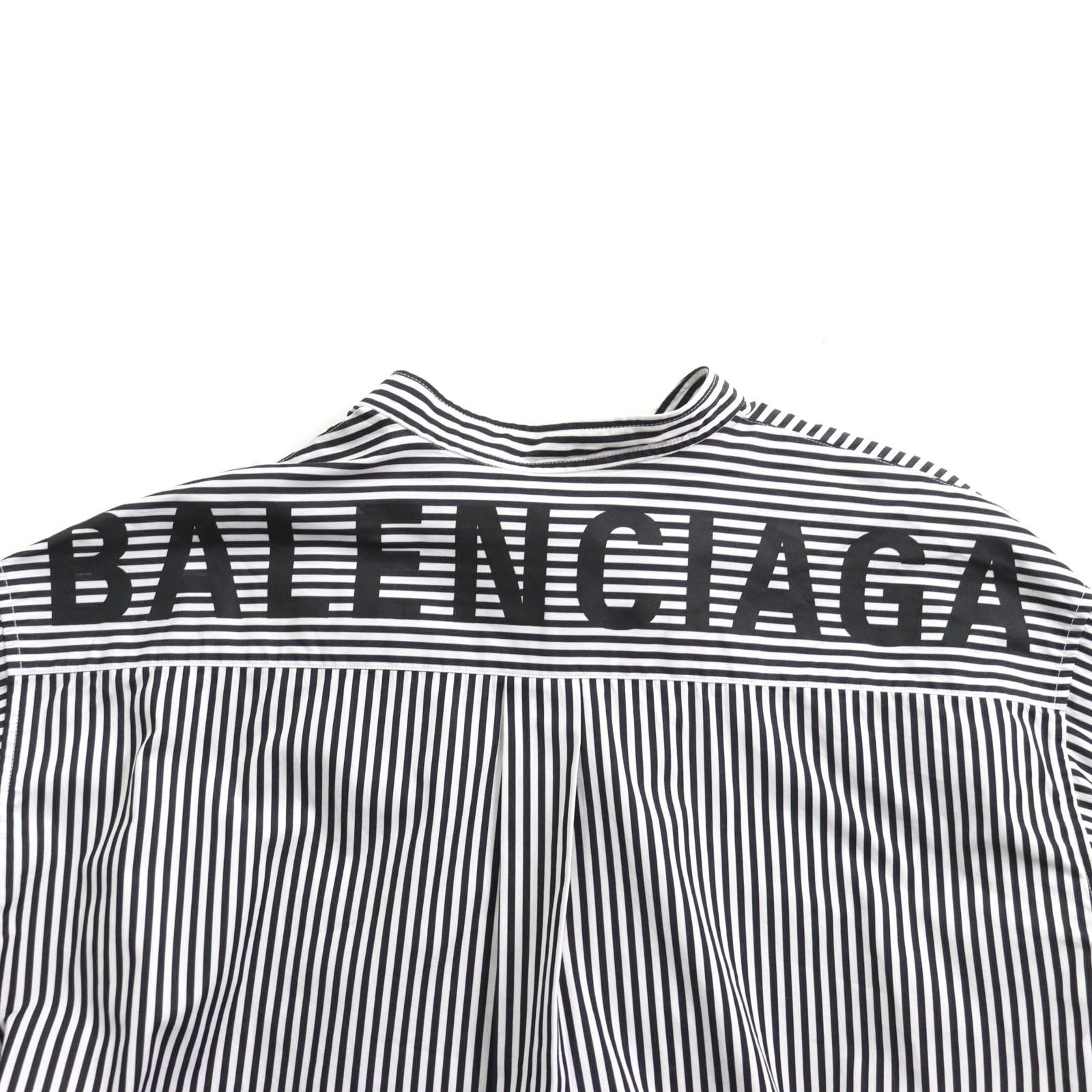 極美品★BALENCIAGA バレンシアガ 520497 ニュースウィング コットン100％ バックロゴ ボウタイ付 ビッグシルエット ストライプシャツ 34 極美品☆BALENCIAGA バレンシアガ 520497 ニュースウィング コットン