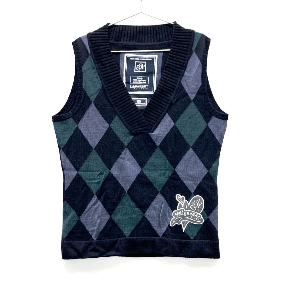 サイズ：38 ZOY ゾーイ Vネック ニットベスト ダイヤ柄 ネイビー系
