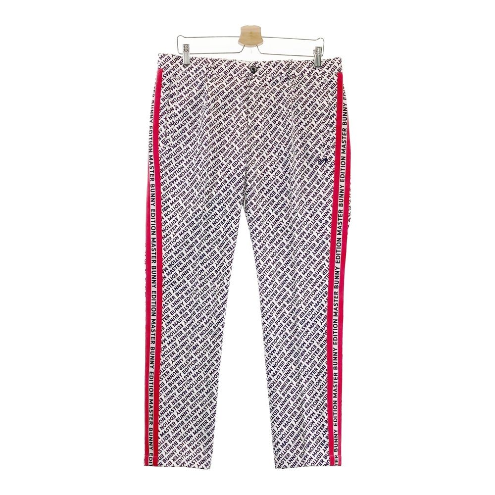 サイズ 6 MASTER BUNNY EDITION マスターバニーエディション ロングパンツ サイドライン ロゴ総柄 ホワイト系 ゴルフウェア メンズ ストスト