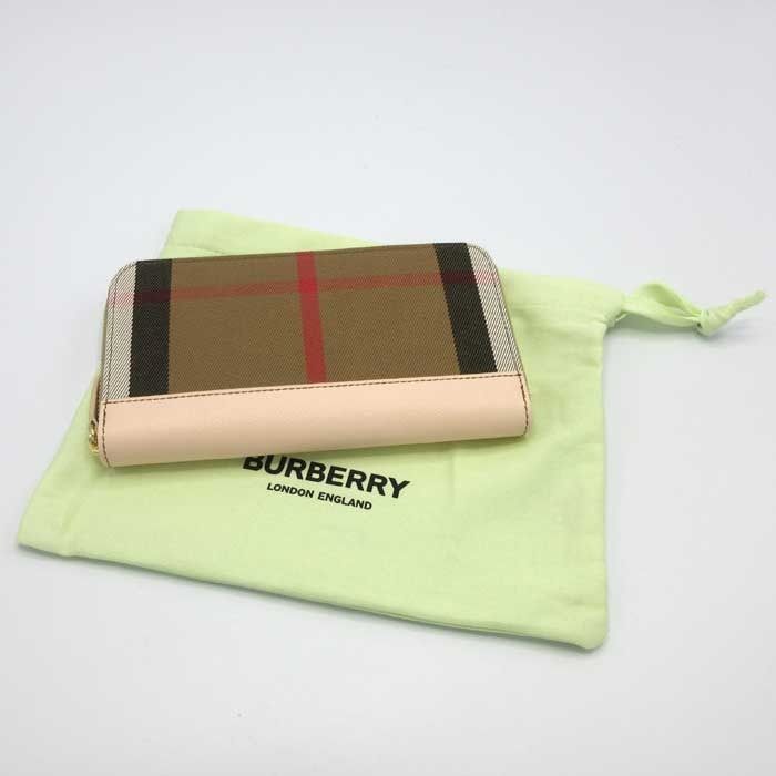 バーバリー 財布 長財布 BURBERRY レザー コットン ハウスチェック ラージ ジップ アラウンド ウォレット 8084518 PALE CAMEO (ブラウン系マルチ×ライトピンクベージュ系)アウトレット レディース 新品】バーバリー 財布 長財布 BURBERRY レザー コットン ハウス