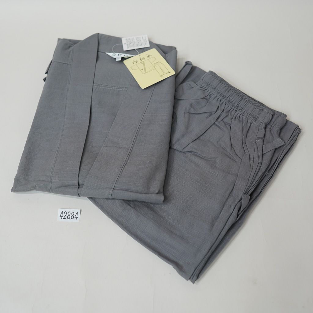 作務衣 男性用 紳士用 スラブ Mサイズ Lサイズ グレー 無地 綿100％ おしゃれ着 部屋着 作業着 父の日 和装着物 NO42884