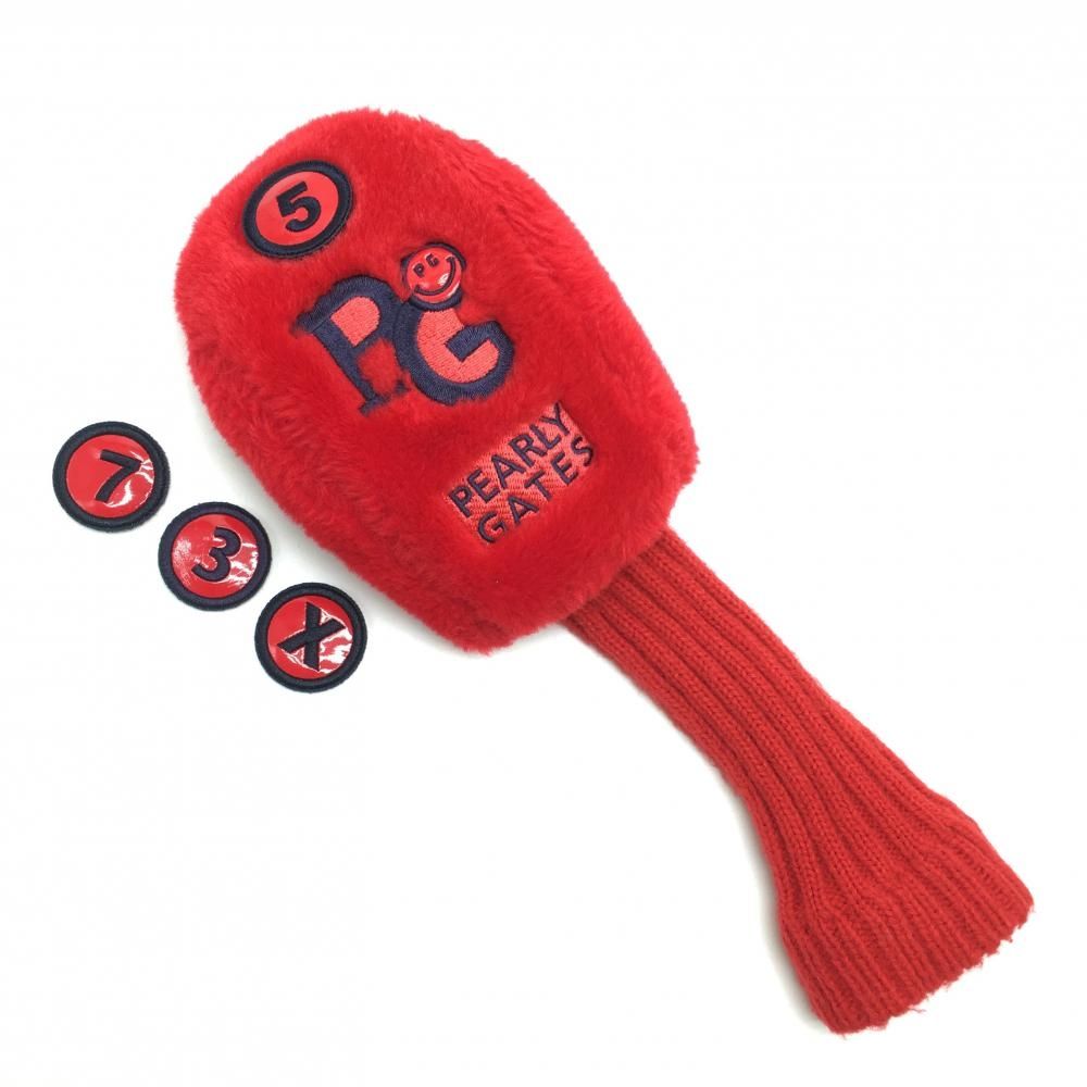 美品】パーリーゲイツ ボアヘッドカバー(FW) レッド×ネイビー ニコ