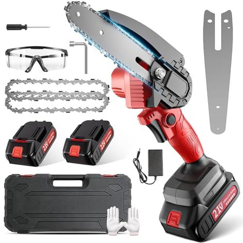 チェーンソー 充電式 電動 大容量バッテリー 搭載 小型チェーンソー 21 V 3 0 Ah電量表示 片手操作 軽量でパワフル 薪割り 薪作り 枝切り 庭木の剪定 竹の伐採 収納ボックス付き 日本語取扱説明書付き bab 8 d 7 c 4