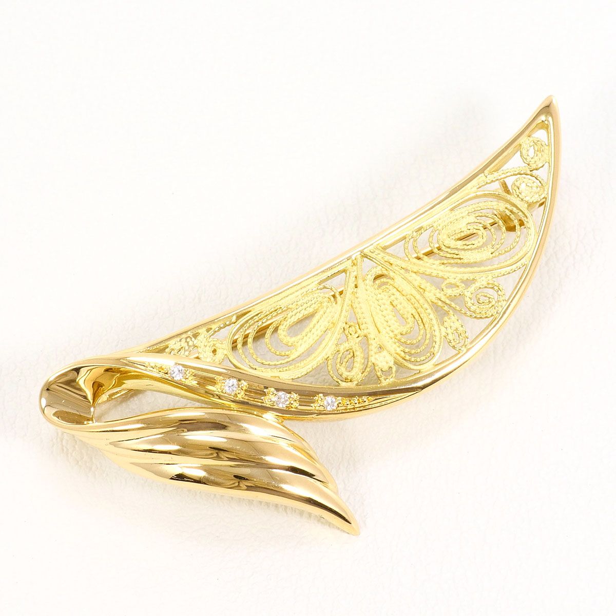 K 18 YG ブローチ ダイヤモンド 0.03 ct 鑑別書 総重量約7.3 g