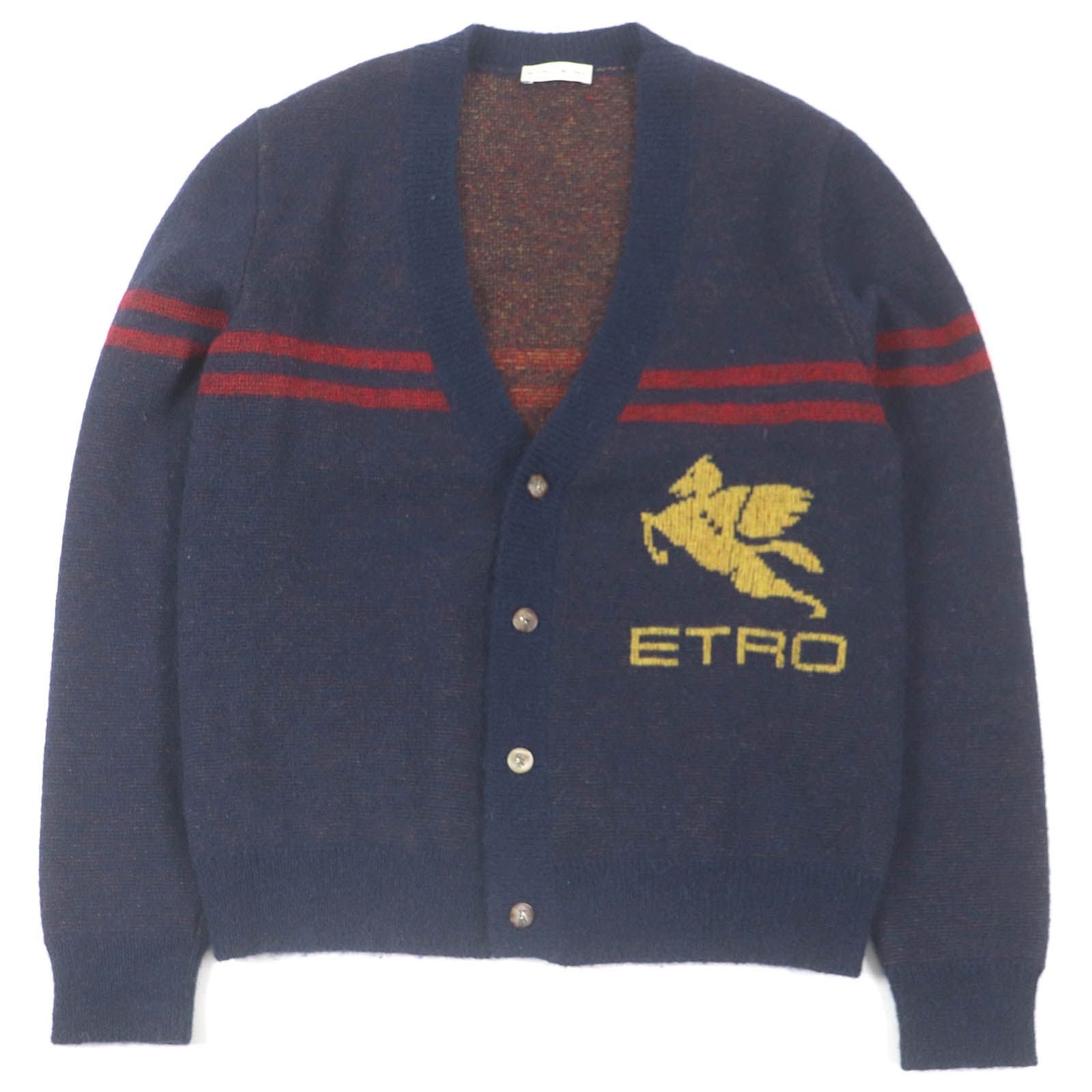 極美品□ETRO エトロ 20AW モヘア ウール ロゴボタン プレッピー ニットカーディガン セーター ネイビー S イタリア製 正規品 メンズ 極美品□ETRO エトロ 20AW モヘア ウール ロゴボタン プレッピー