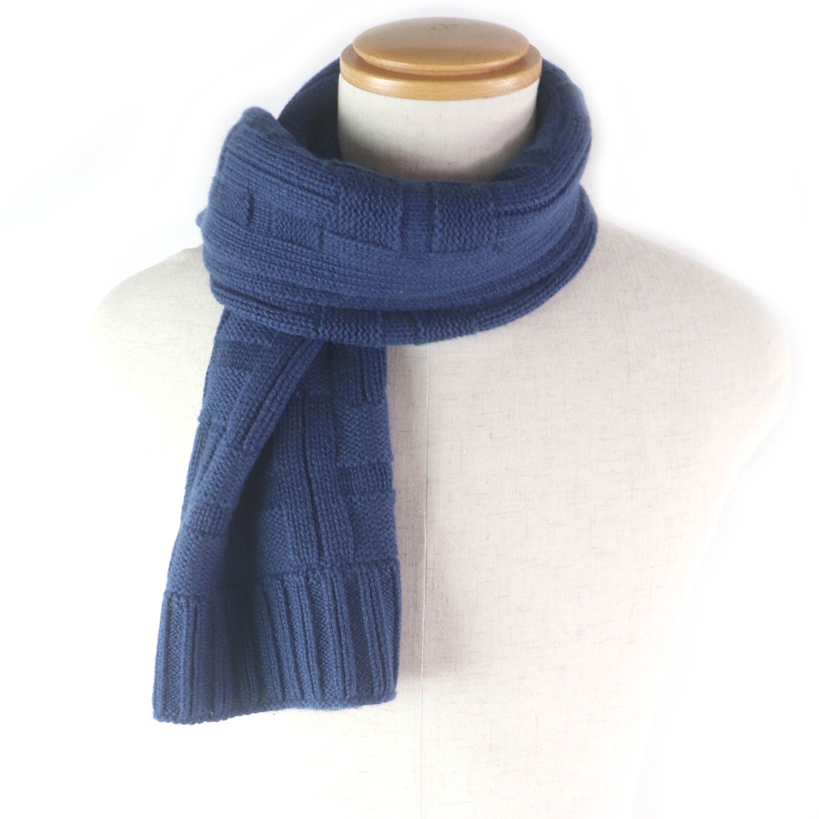 美品□HERMES エルメス カシミヤ100％ Hロゴ編み 総柄 ニットマフラー