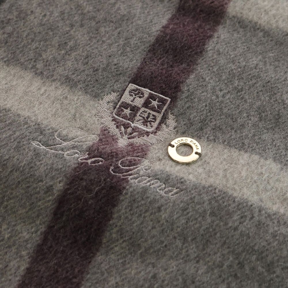 【Sale】Loro Pianaロゴ刺繍 カシミヤ マフラー ロロピアーナ Loro Piana (ロロピアーナ) ロゴ刺繍 チェック カシミヤ マフラー