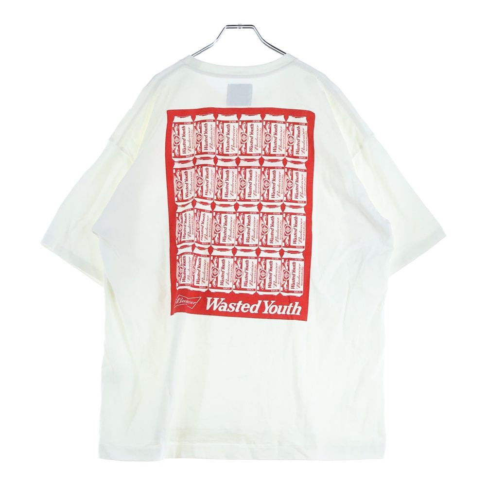 WASTED YOUTH ウェイステッドユース 23 SS ×Budweiser バドワイザー ロゴプリント クルーネック半袖Tシャツ カットソー ホワイト