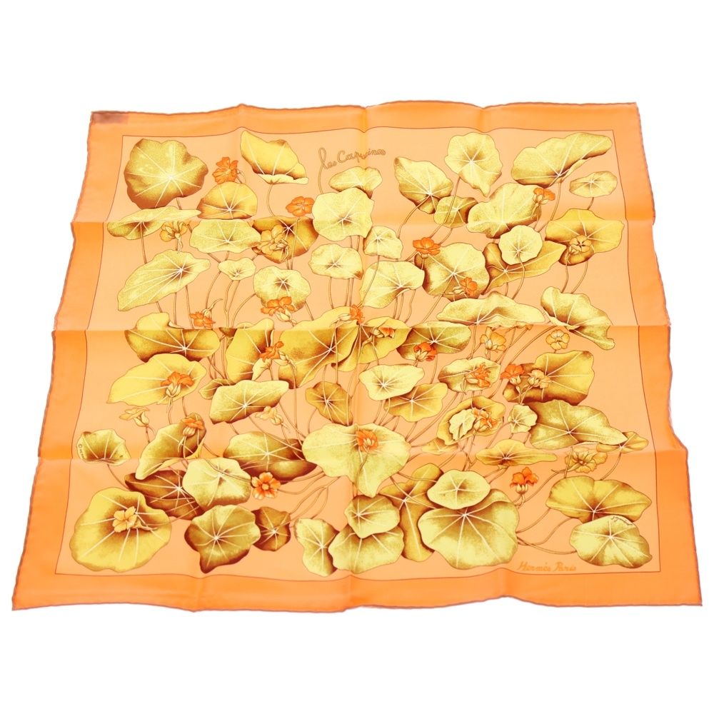HERMES エルメス Silk Les Capucines Pocket Square シルク レ カプシーヌ ポケットチーフ オレンジ