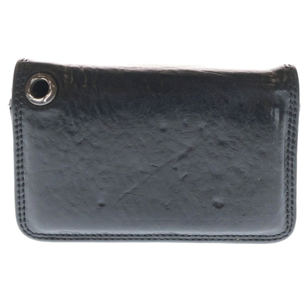 CHROME HEARTS クロムハーツ CARD CASE スクロールラベル グロメット付き レザーカードケース ブラック シルバー