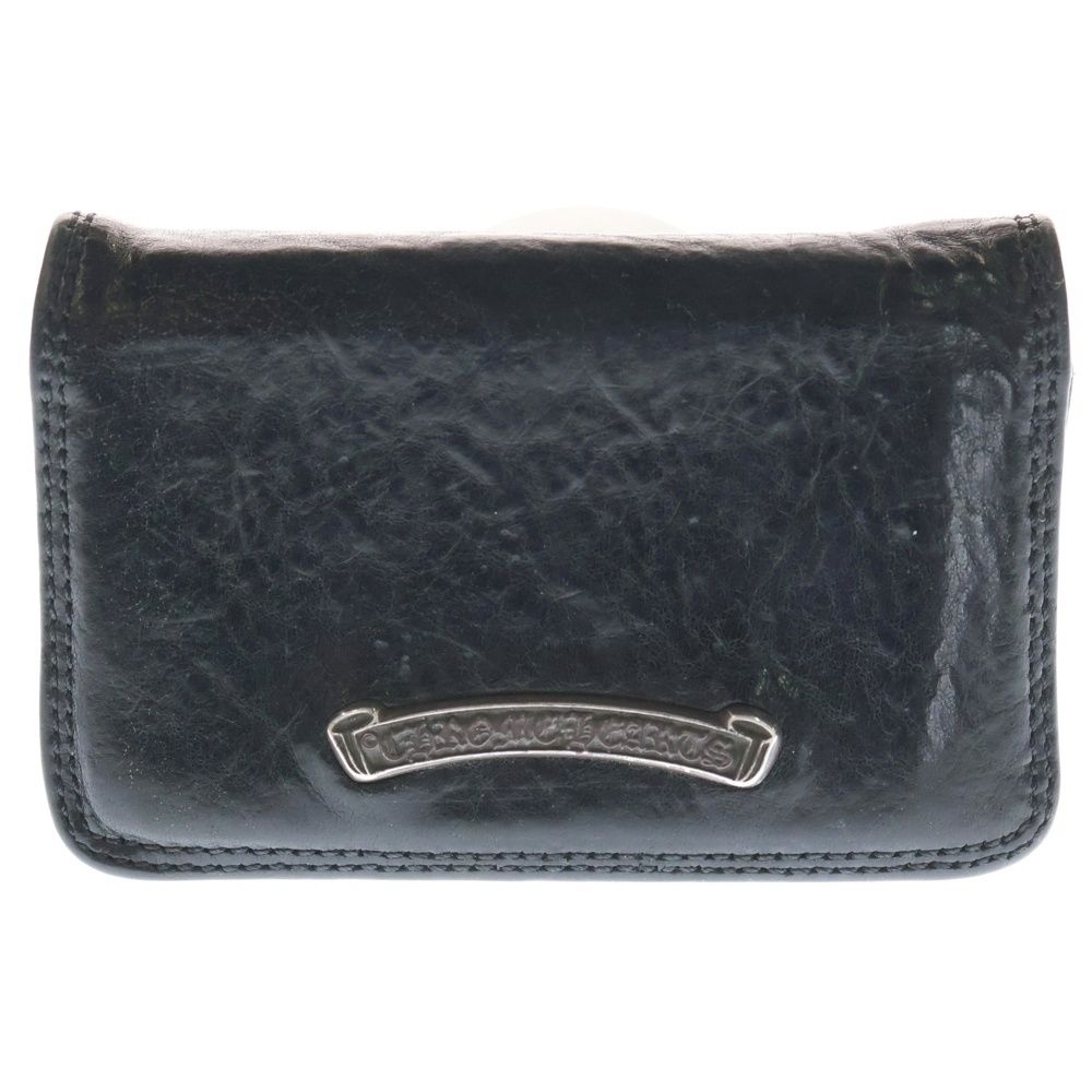 CHROME HEARTS クロムハーツ CARD CASE スクロールラベル グロメット付き レザーカードケース ブラック シルバー