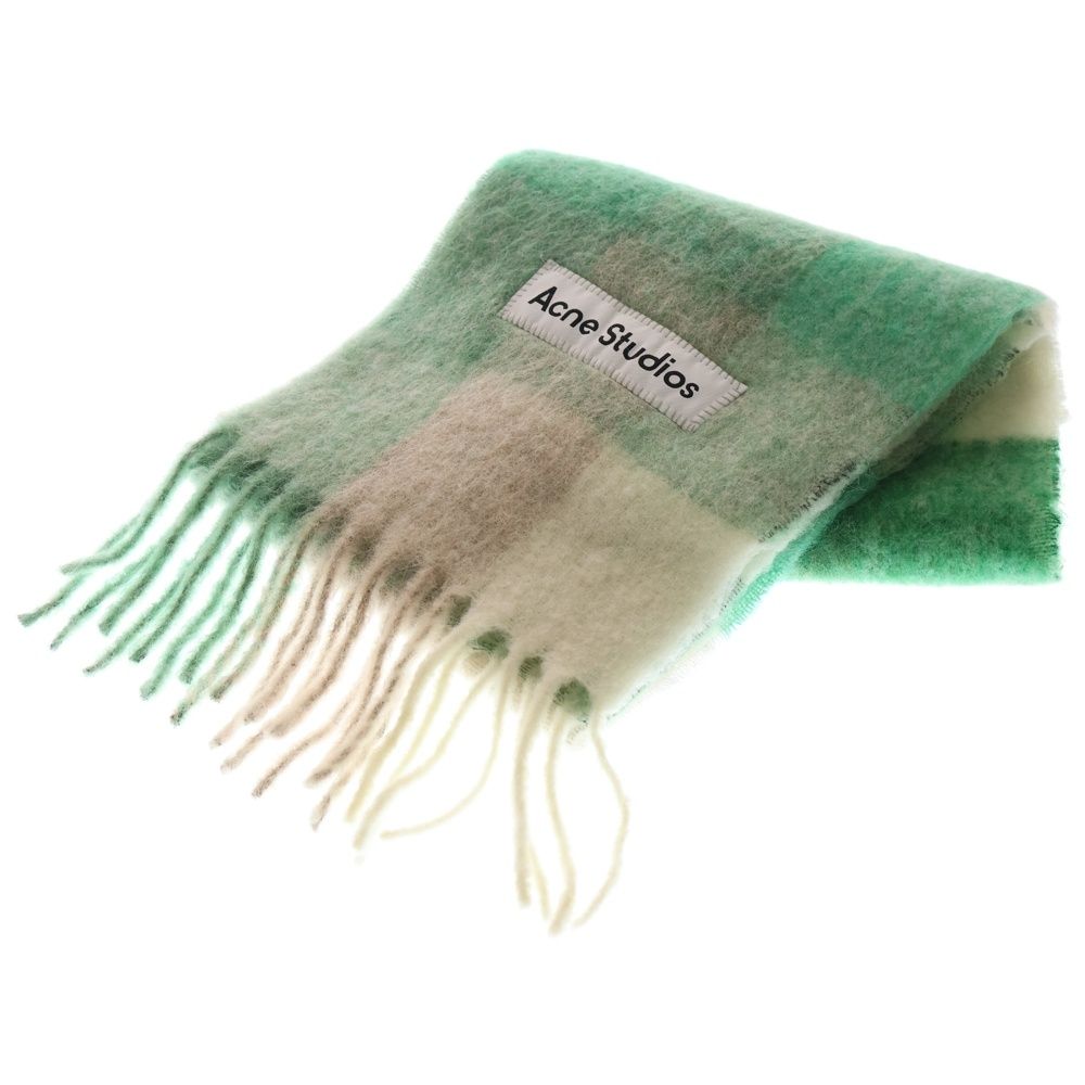 Acne Studios アクネ ストゥディオズ ロゴ モヘアチェック マフラー CA 0084 グリーン|グレー