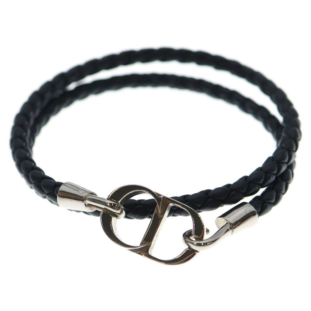 DIOR ディオール 2連 CDロゴ レザー ブレスレット ブラック シルバー金具 デイリー使い ブレスレット 