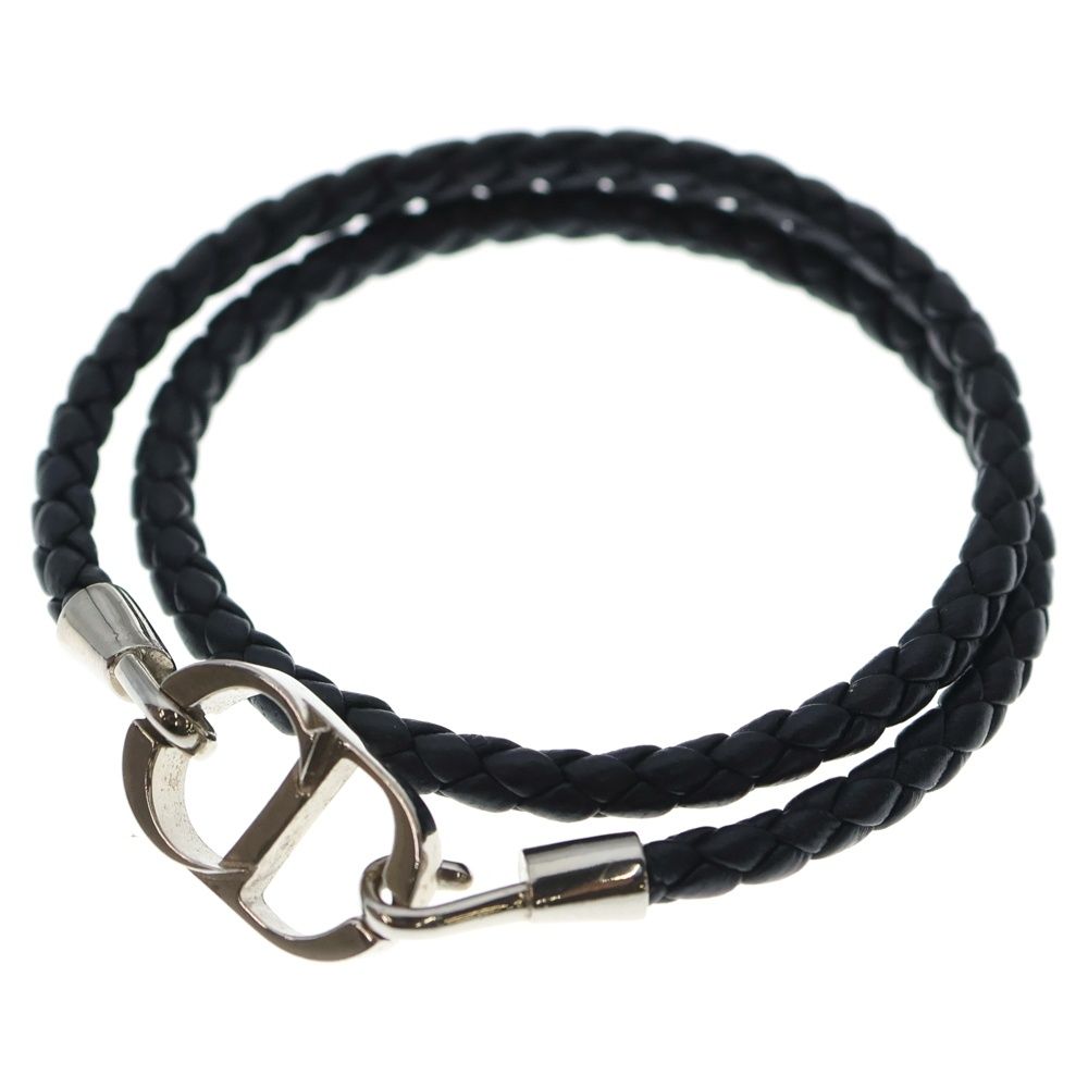 DIOR ディオール 2連 CDロゴ レザー ブレスレット ブラック シルバー金具