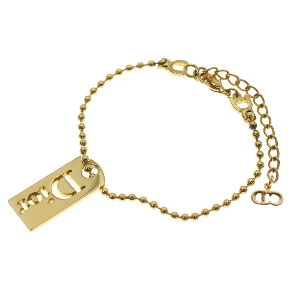 DIOR ディオール ロゴ ドックタグ ブレスレット ボールチェーン ゴールド GP