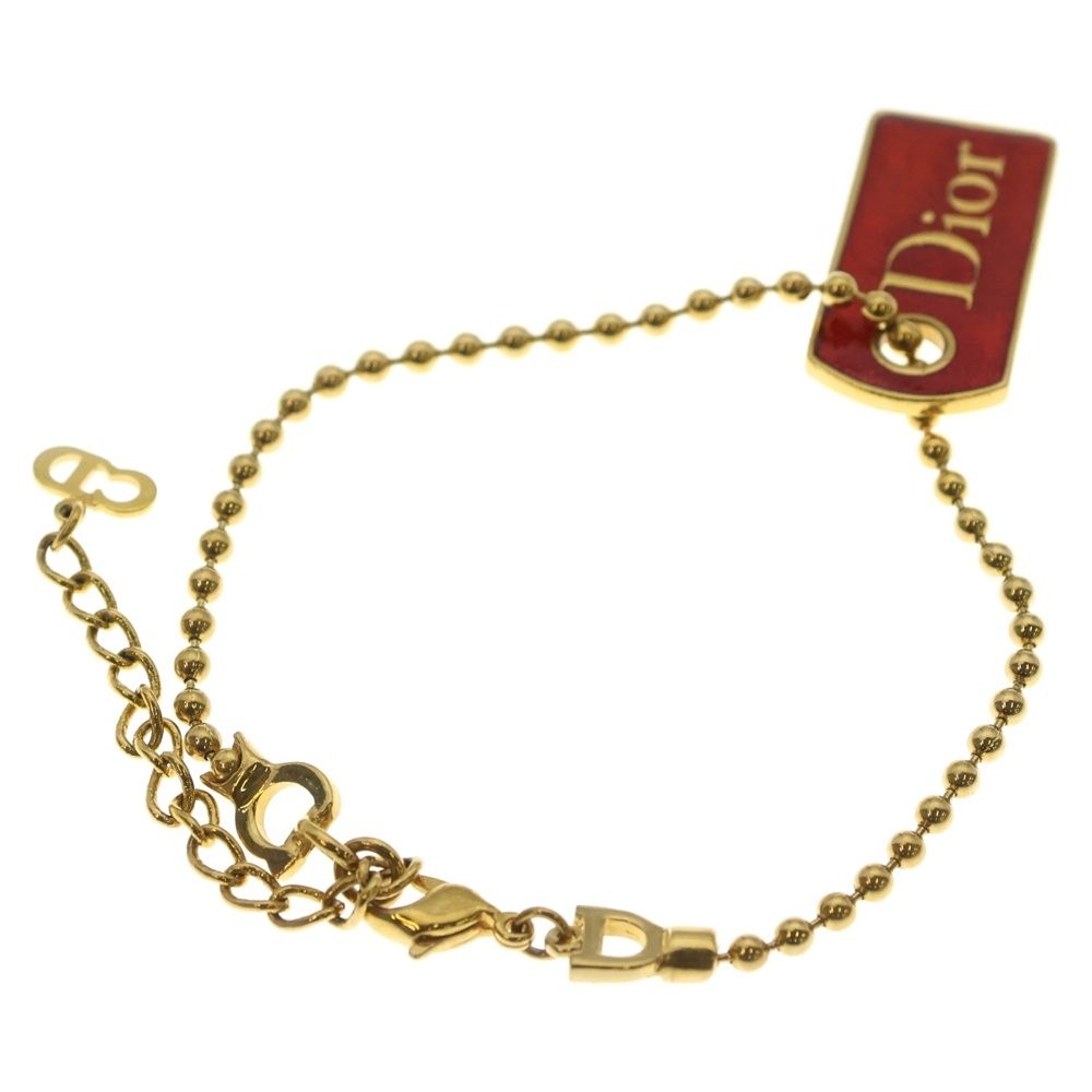 DIOR ディオール ロゴ ドックタグ ブレスレット ボールチェーン ゴールド レッド GP