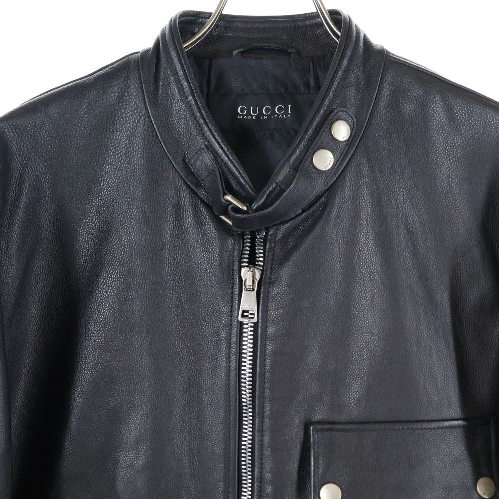 GUCCI (グッチ) シングルライダース レザージャケット ブラック - メルカリ