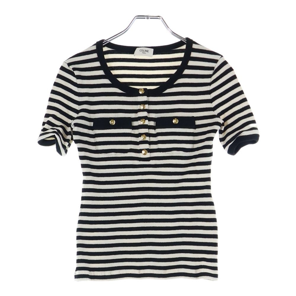 CELINE セリーヌ リブコットンジャージー マリニエール Tシャツ カットソーホワイト ブラック