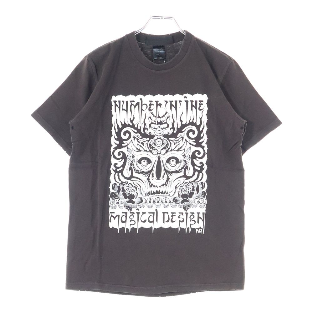 NUMBER N INE ナンバーナイン 04 AW ARCHIVE GIVE期 ギブ期 マジカルデザイン フロントプリント クルーネック 半袖Tシャツ カットソー ブラウン アーカイブ F 04-NTM 001