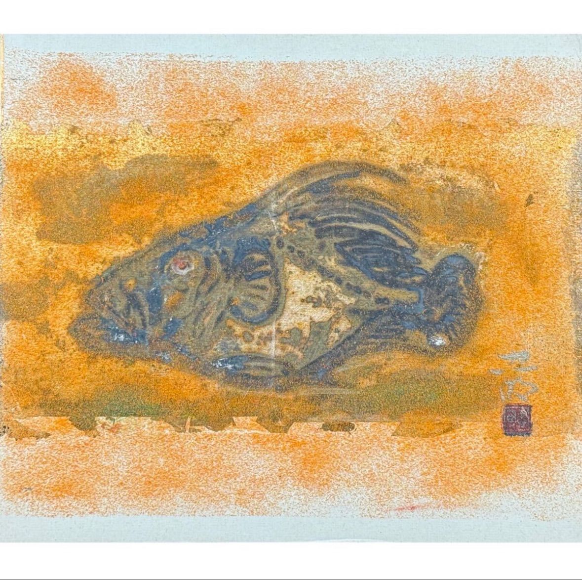 山崎忠明「鰈」日本画 2号 銀落款 共シール 日展会友 - メルカリ
