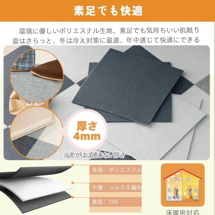 タイルカーペット ジョイント マット 【30x30cm 厚さ4mm】 40枚