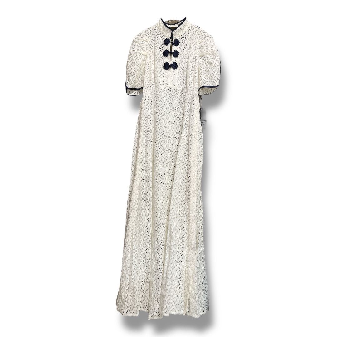 ♥ タグ付き KEITA × LILY BROWN レースチャイナワンピース インナーキャミ付き 透け感 半袖 ロングワンピース 定価18000円 レディース サイズ1 ホワイト 夏 23 No.K 979