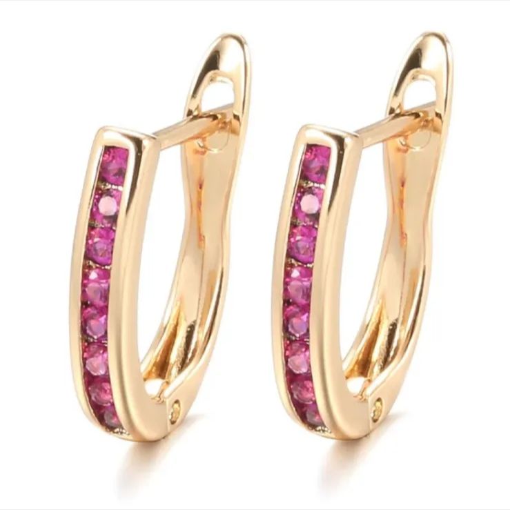 14KGP ルビーカラー 高級 小粒 ジルコン ローズゴールド U字 ピアス