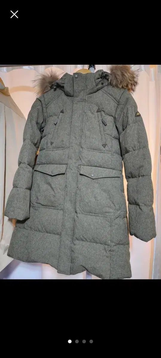 カーキ色 ロング ダウン アウター フード ファー