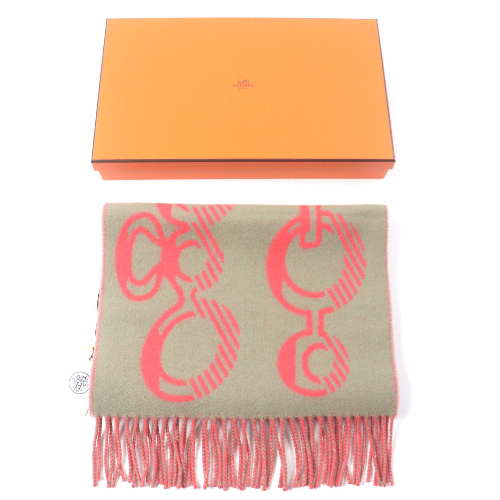 未使用品▽HERMES エルメス ドレバックル カシミヤ100% フリンジ付き