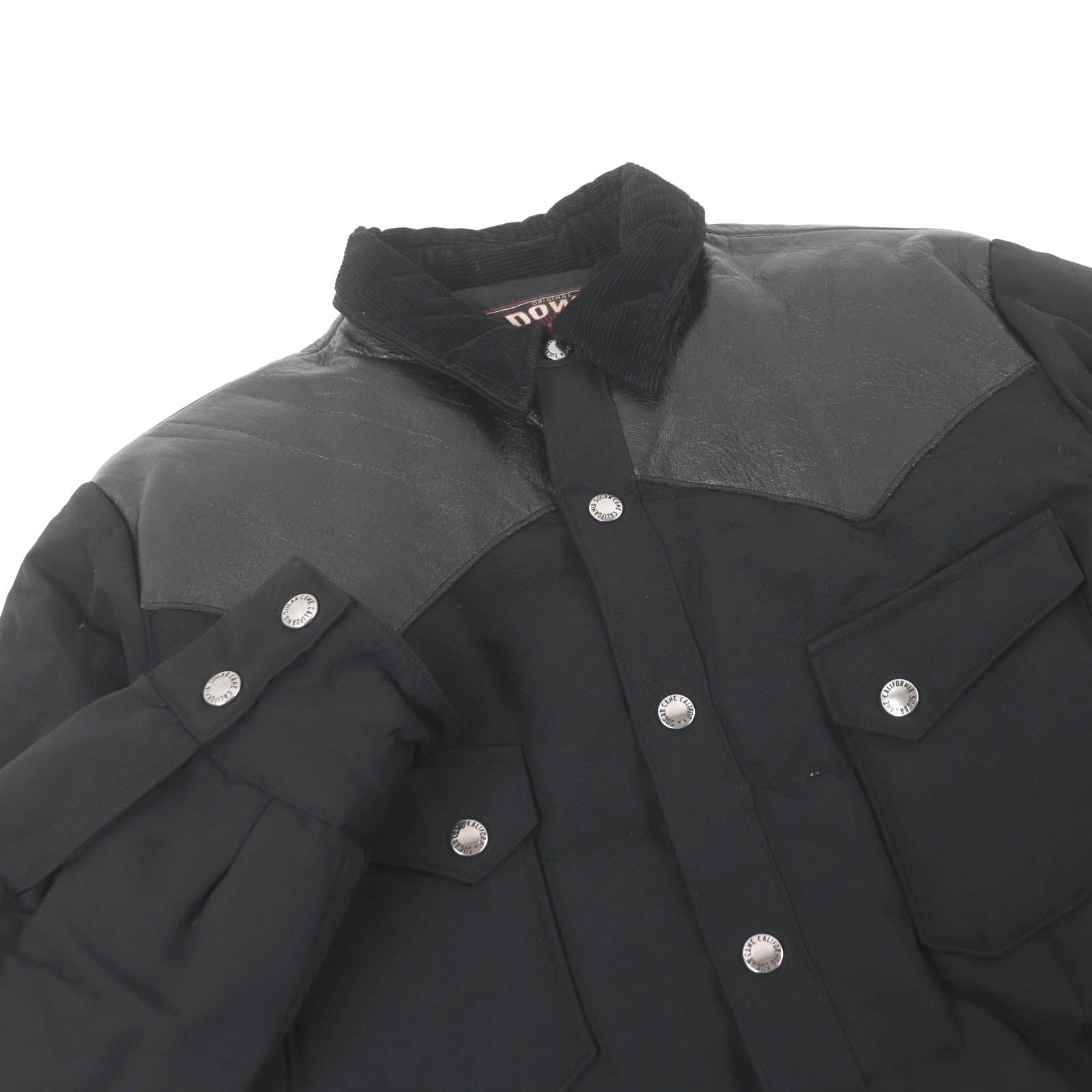 美品□SUGAR CANE シュガーケーン SC12342 レザーヨーク 牛革 襟コーデュロイ ウエスタン ダウンジャケット ブラック M 　正規品 メンズ 美品□SUGAR CANE シュガーケーン SC12342 レザーヨーク 牛革 襟