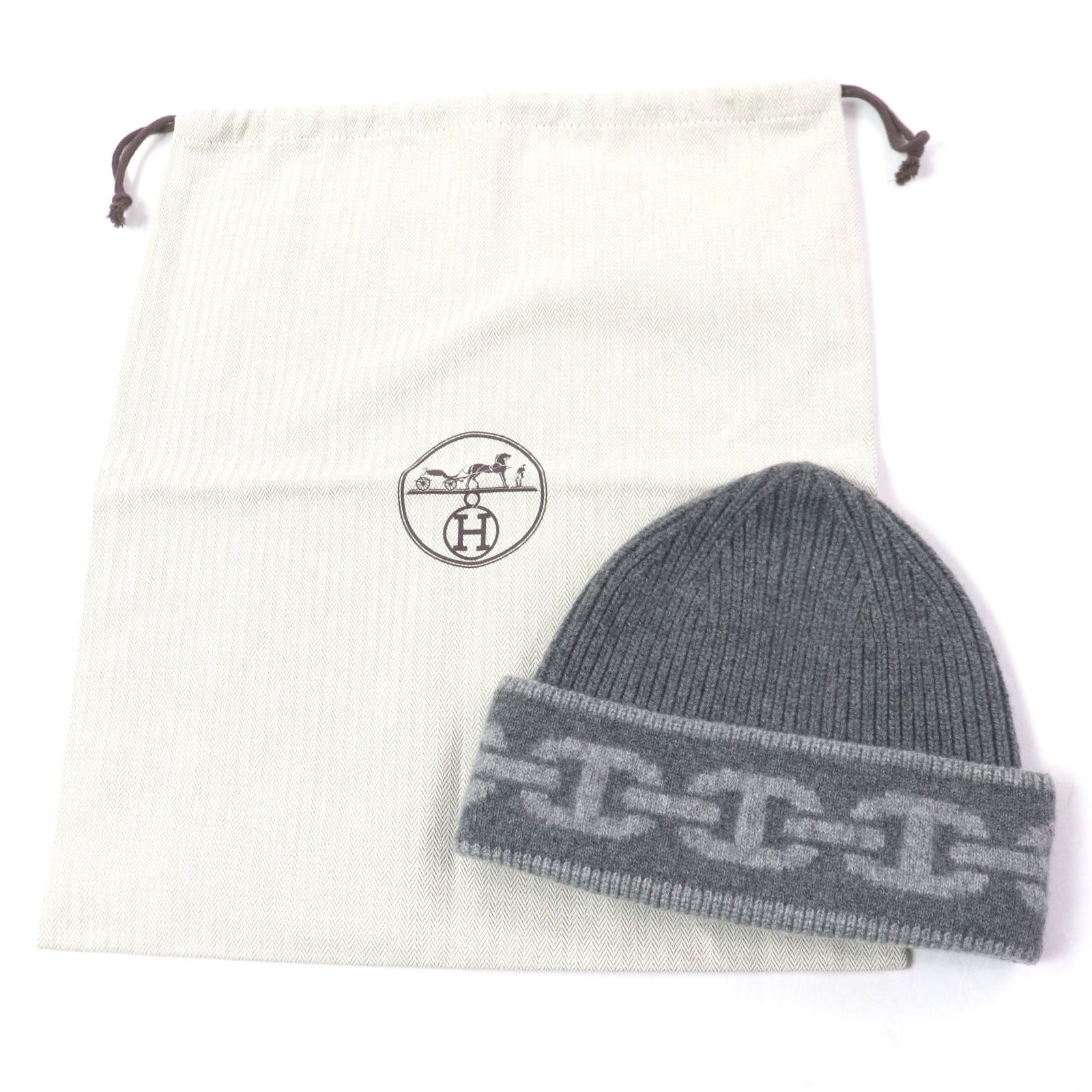 極美品▽HERMES エルメス シェーヌダンクル カシミヤ99% 帽子 ニット