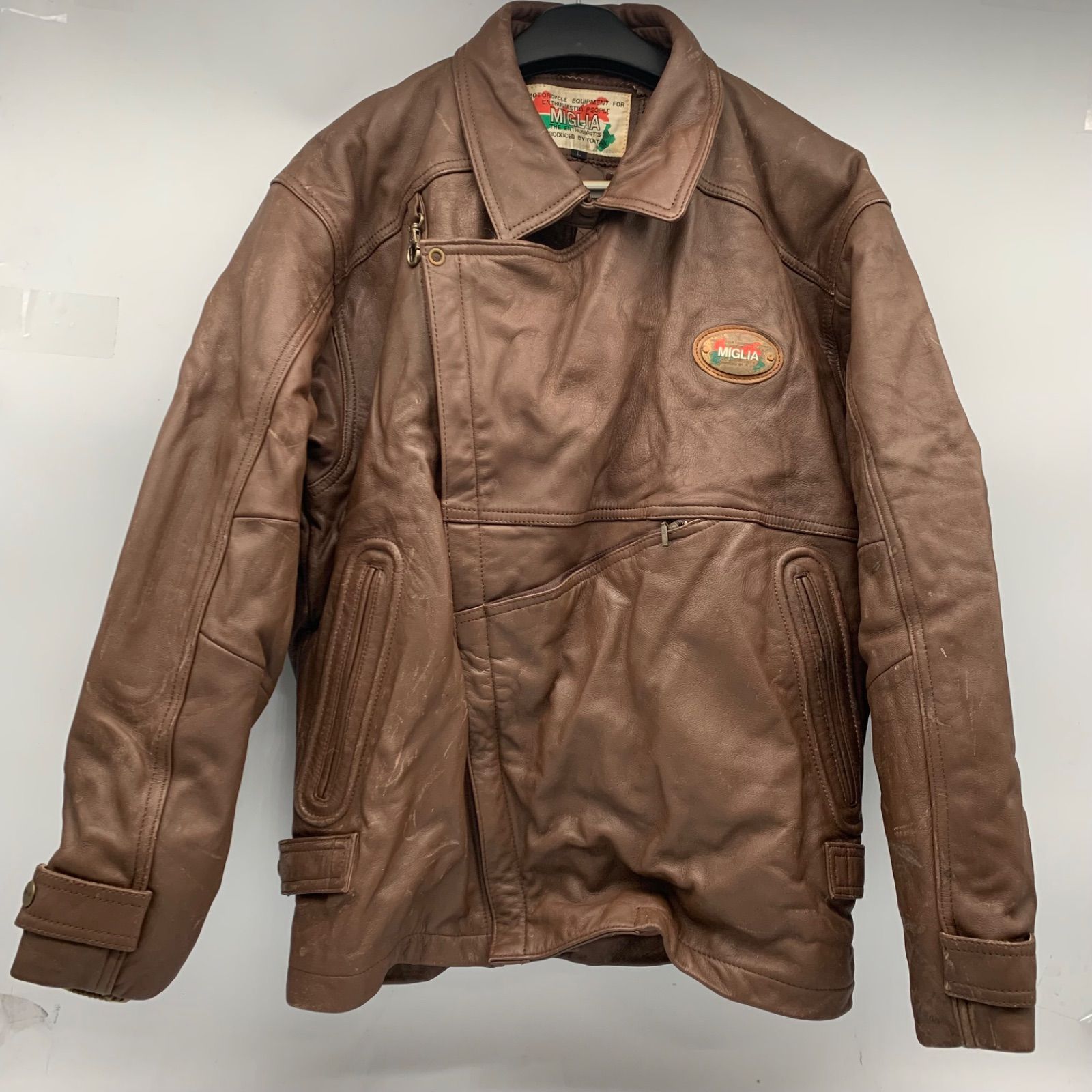 EF 1209 2 MIGLIA 本革ライダースジャケット Lサイズ ヴィンテージ風