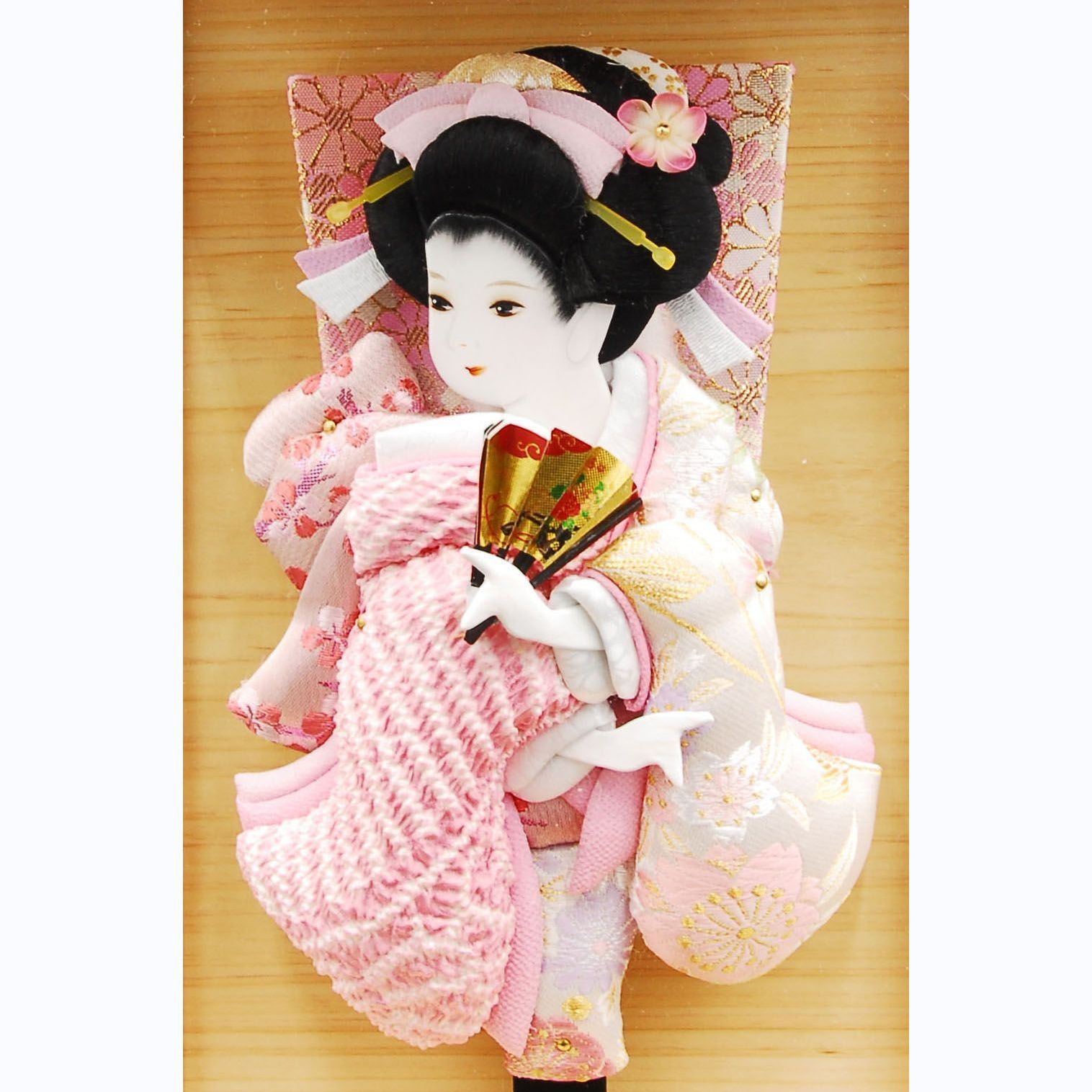 9号 ピンク鹿の子絞り振袖押絵羽子板 額飾