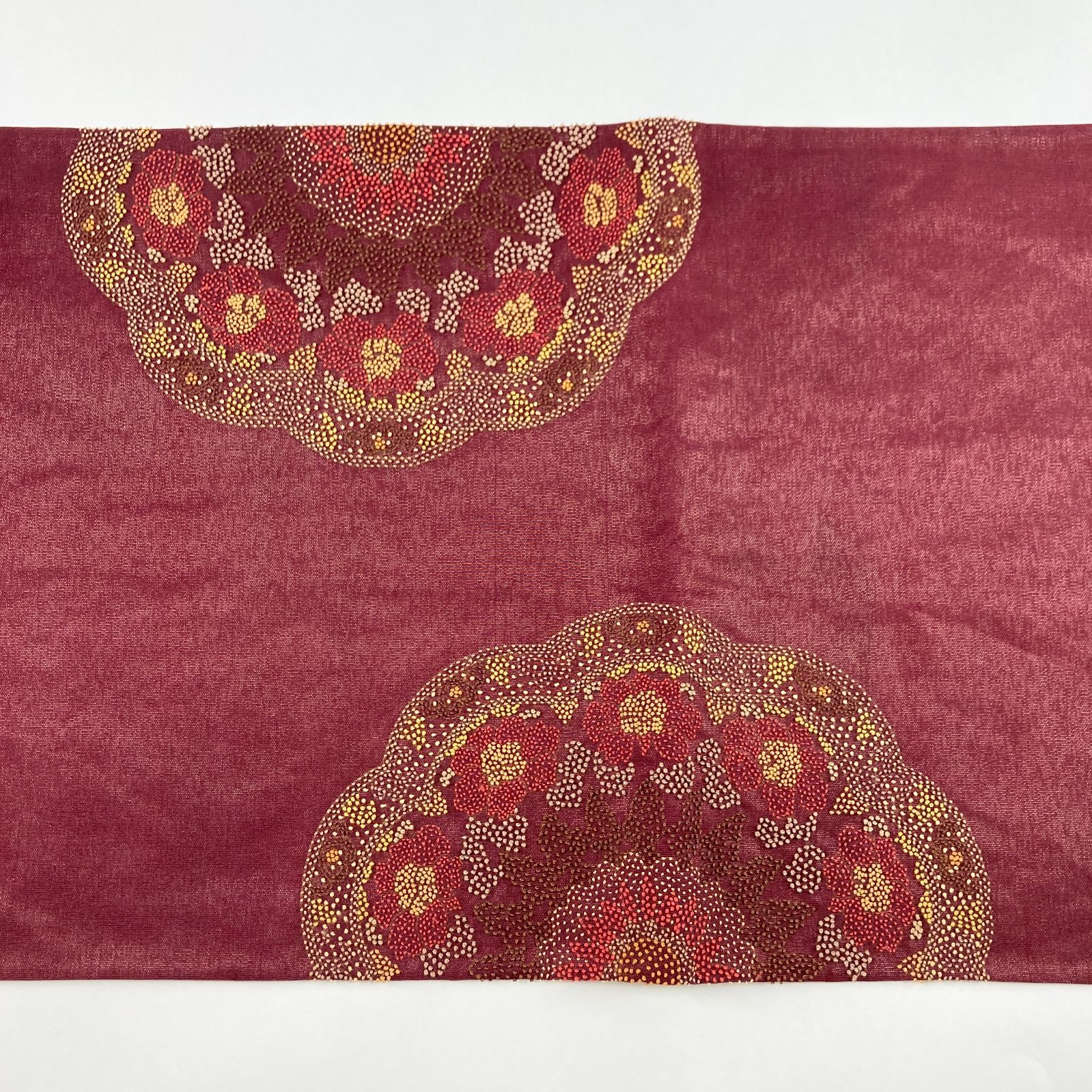 ［ 袋帯 ］正絹　紅梅色　赤紫　梅　刺繍　カジュアル　セミフォーマル たんす屋 リユース帯 帯 袋帯 臙脂 赤紫 カジュアル セミフォーマル 玉