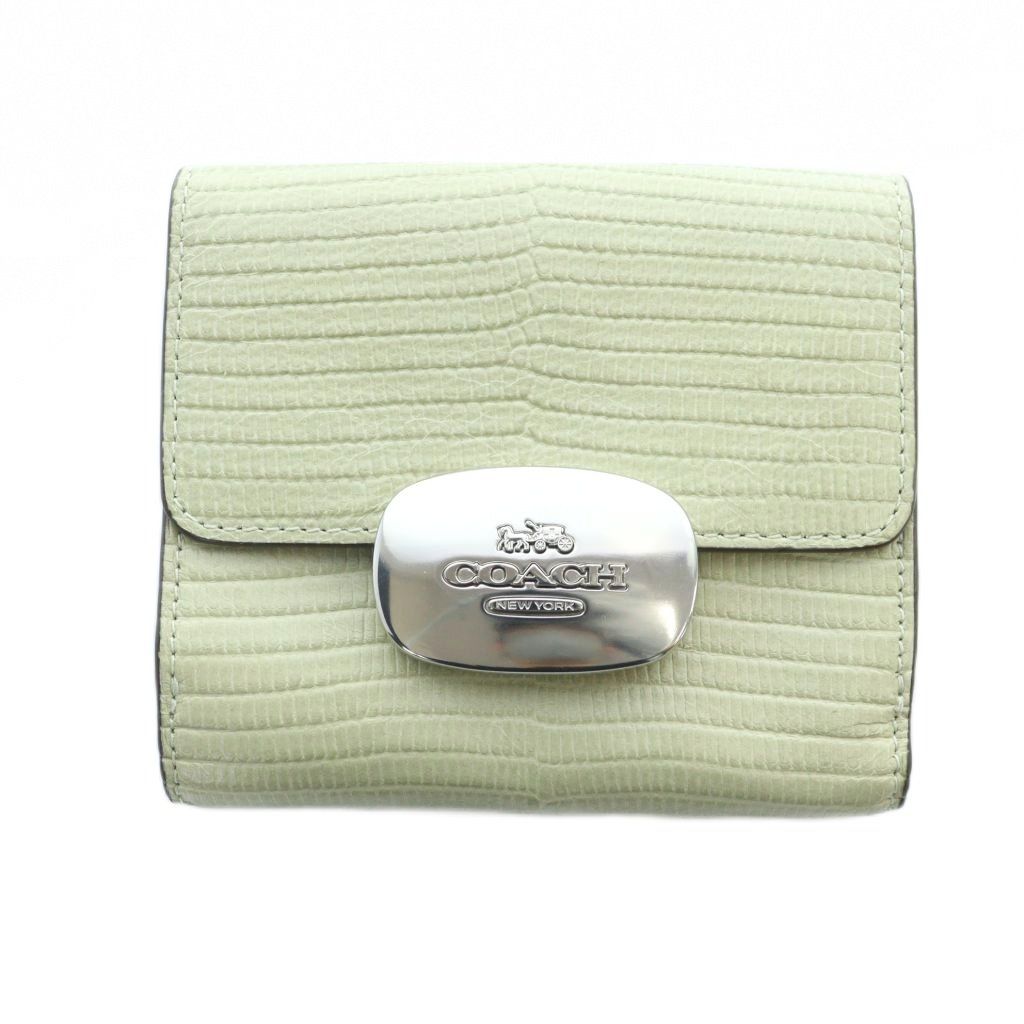 【中古】コーチ COACH CR395 エライザ スモール ウォレット 二つ折り財布 ウォレット レザー フラップ 緑 グリーン コーチ COACH CR395 エライザ スモール ウォレット 二つ折り財布