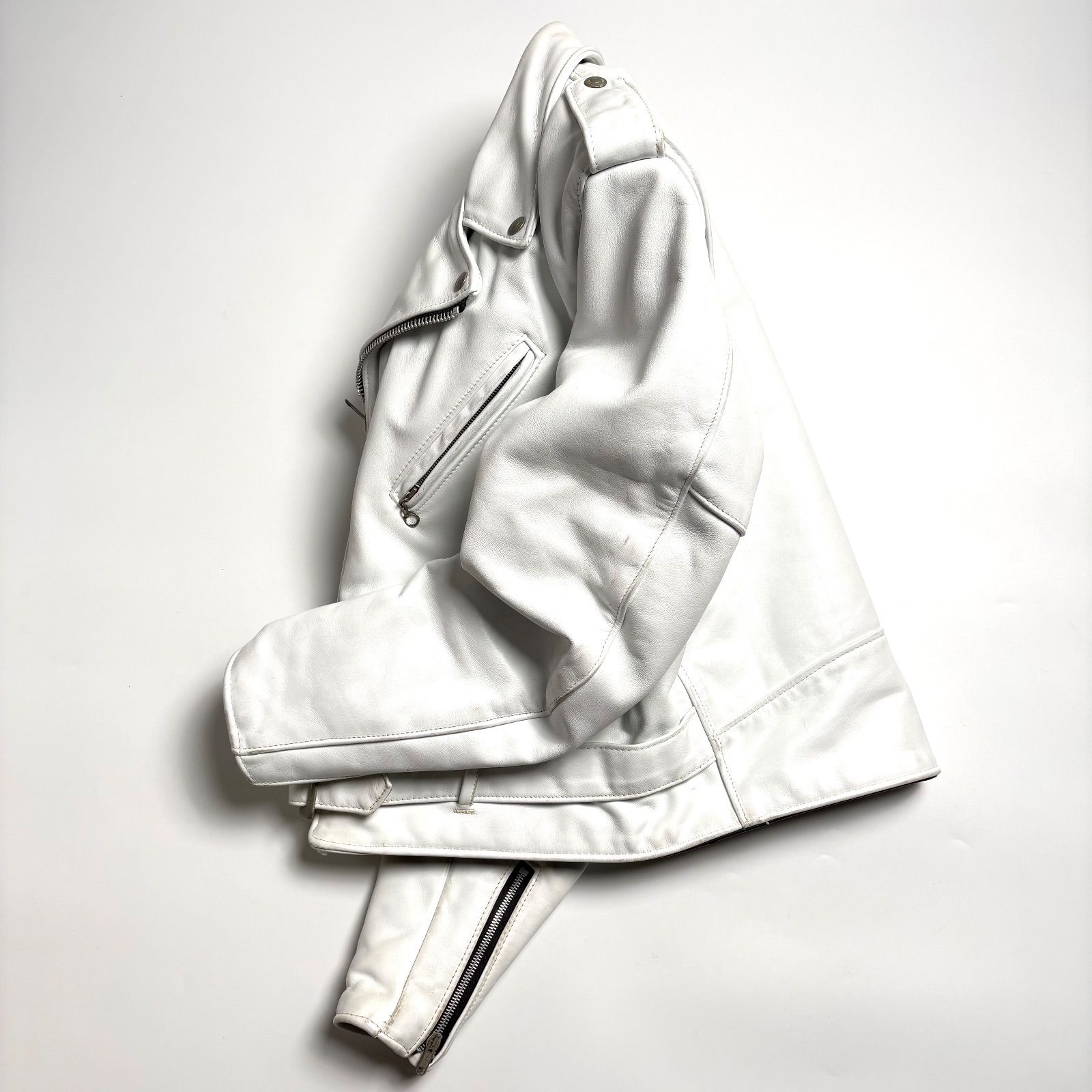 米国製】Schott レザー ライダースジャケット 白 40 ダブル 本革
