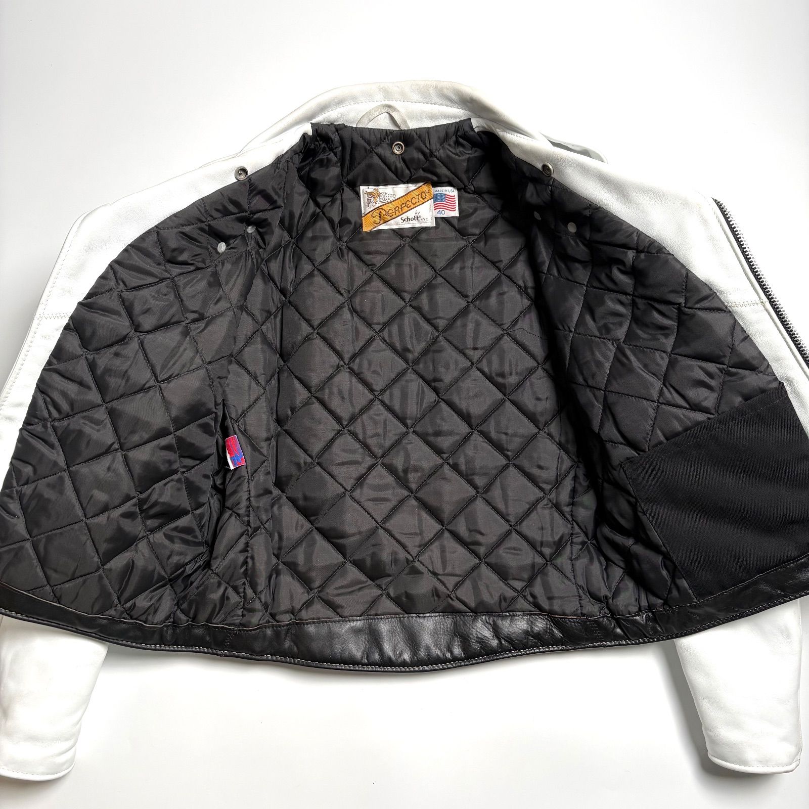 米国製】Schott レザー ライダースジャケット 白 40 ダブル 本革