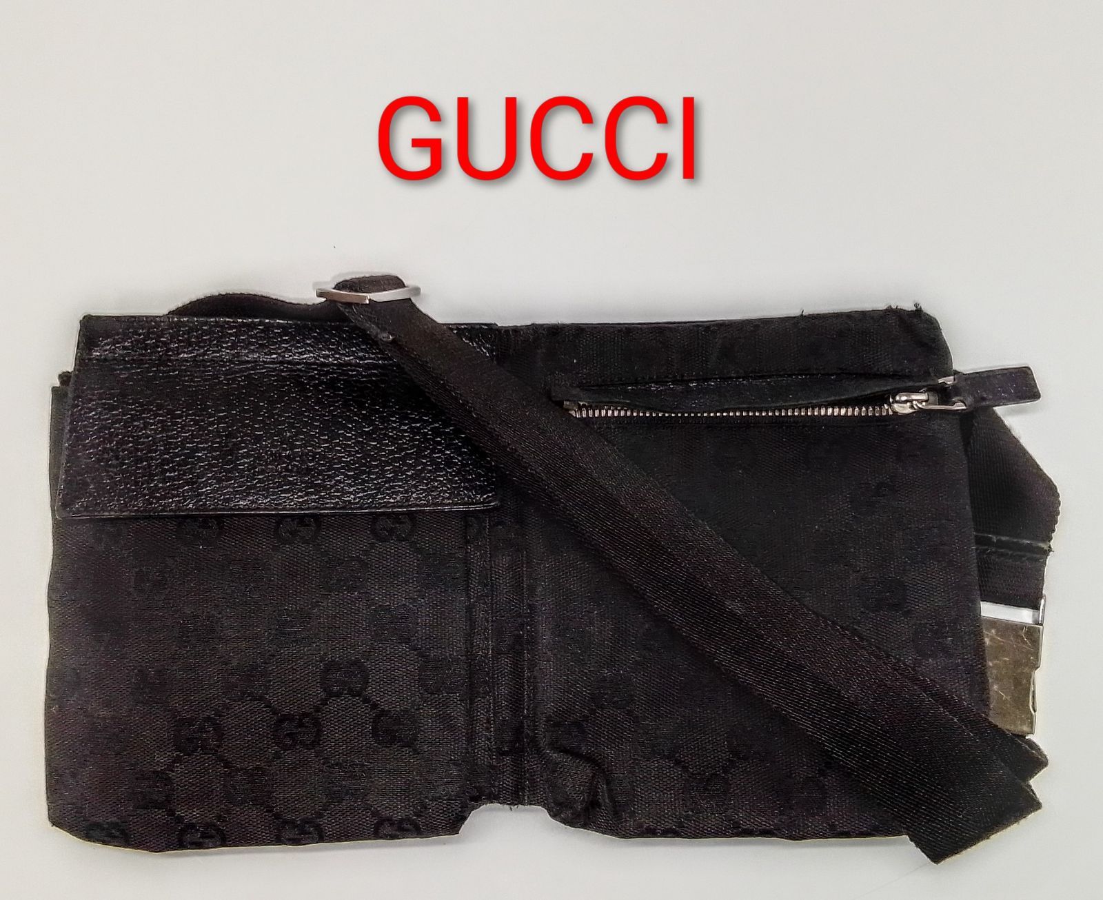 ANZ12 グッチ GGキャンバス ウエストバッグ シルバー金具 ウエストポーチ