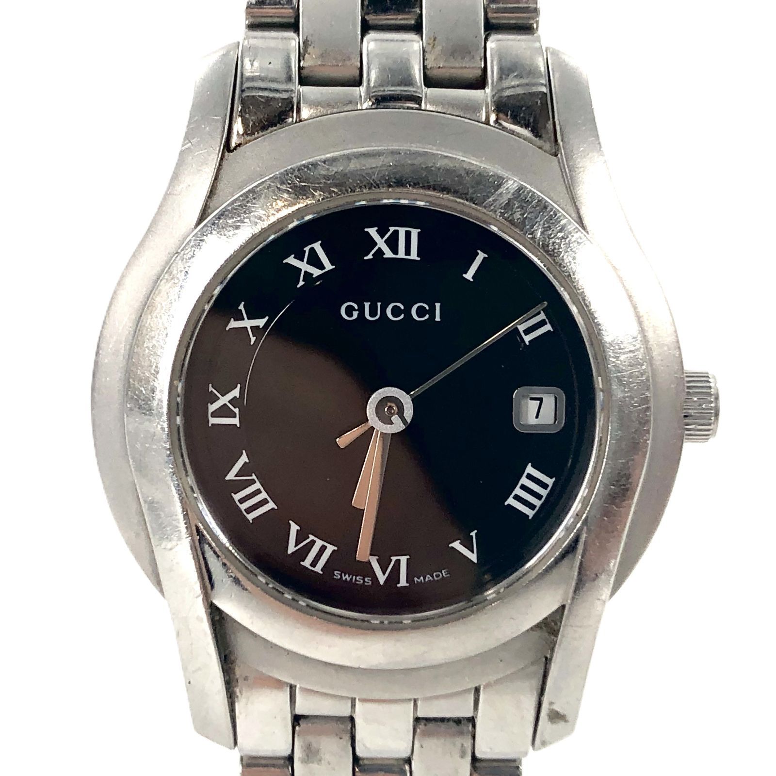 GUCCI グッチ 5500L SS/QZ デイト ブラック文字盤 レディース腕時計