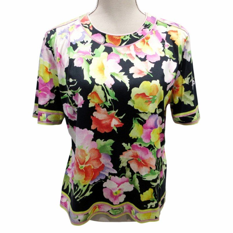 LEONARD レオナール 花柄 半袖カットソー ブラック系 M レオナール LEONARD FASHION カットソー 花柄 フラワー プリント ロゴ