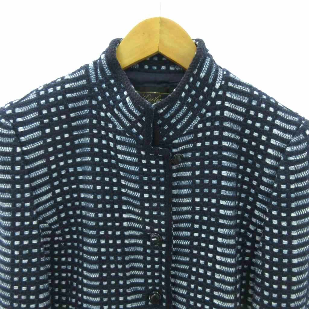 レリアン Leilian ジャケット ツイード ロールアップ 9 青 ブルー 0927