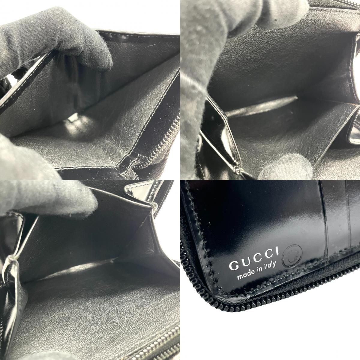 【美品】グッチ GUCCI バンブー ダブルファスナー コンパクトウォレット 二つ折り財布 ナイロン パテントレザー エナメル 黒 ブラック ラウンドジップ ミニ財布 ケース 小銭入れ ヴィンテージ オールド イタリア製 レディース メンズ w5 美品】グッチ GUCCI バンブー ダブルファスナー コンパクトウォレット