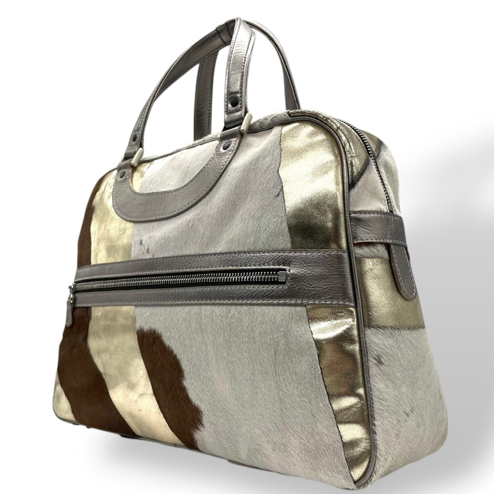 ジャックルコー リスボン ミニボストンバッグ カーフヘア パッチワーク