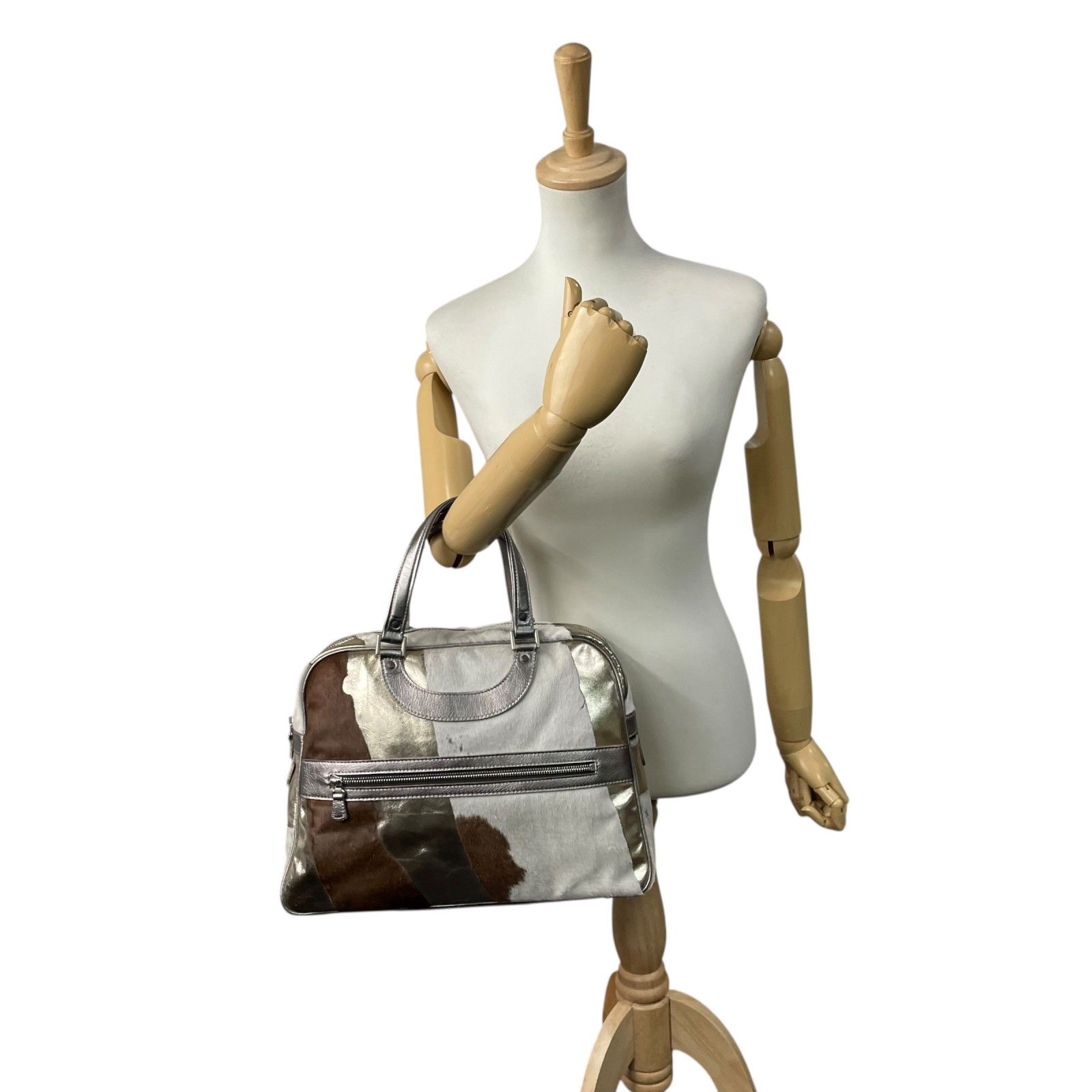 ジャックルコー リスボン ミニボストンバッグ カーフヘア パッチワーク