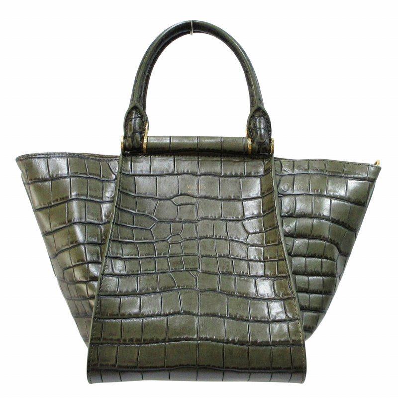 マックスマーラ MAX MARA 美品 アニータ トートバッグ ショルダーバッグ 2WAY クロコ型押し レザー カーキ グリーン 系 0723