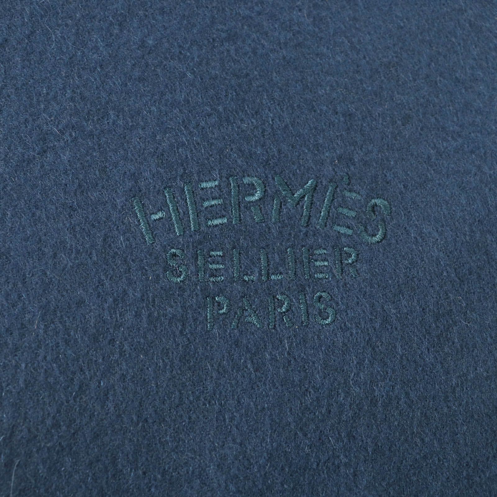 極美品☆HERMES エルメス カシミヤ100％ ロゴ刺繍入り フリンジ付 大判 