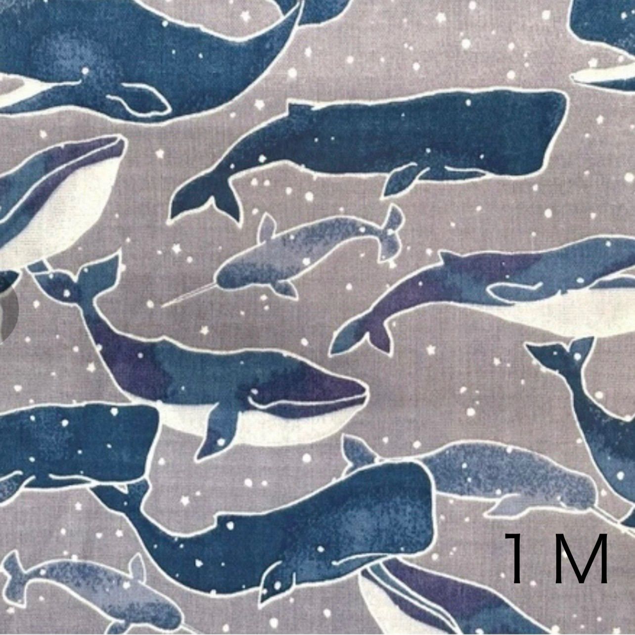 Wガーゼプリント 生地 クジラ柄 日本製 ダブルガーゼ くじら 1M