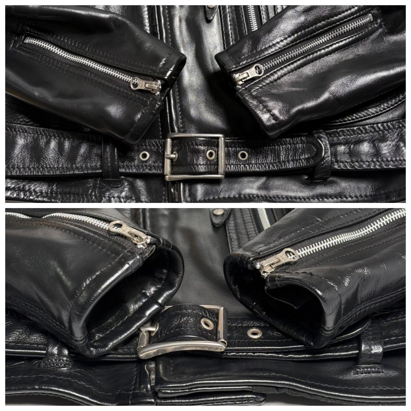 米国製】Schott レザー ライダースジャケット 黒 42 馬革 Dポケ 本革