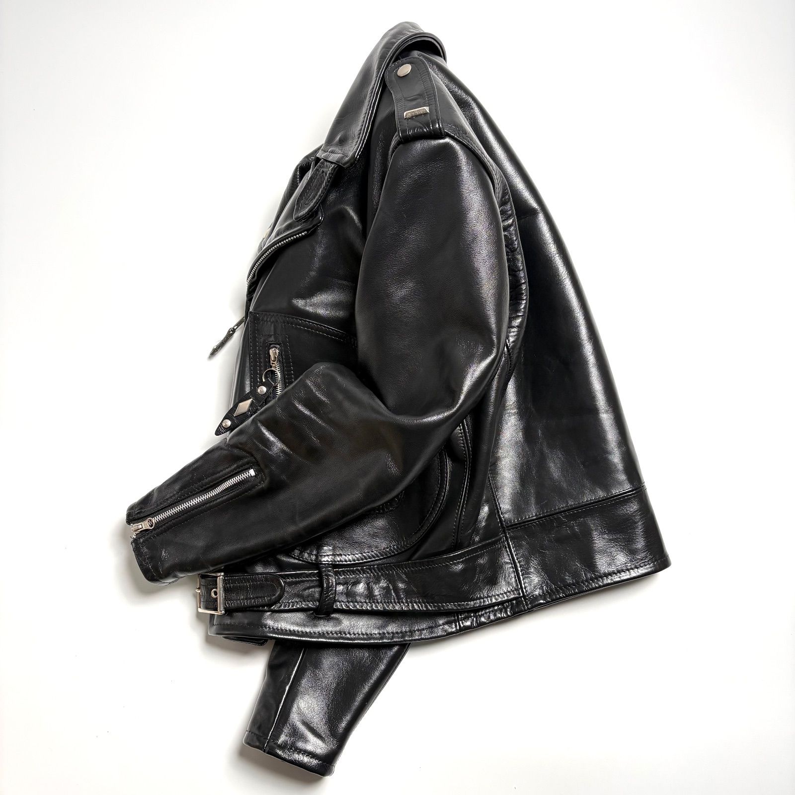 米国製】Schott レザー ライダースジャケット 黒 42 馬革 Dポケ 本革